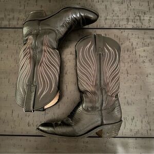 Vintage Frye 2366 Lizard Black Cowboy Western Boots